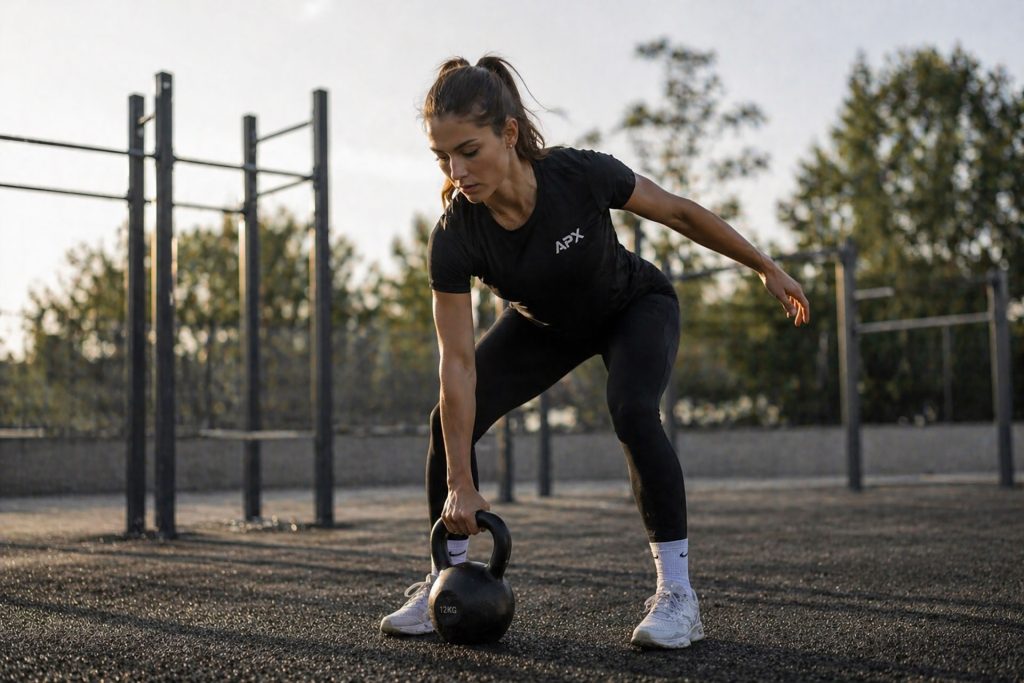 Frau beim Kettlebell Training